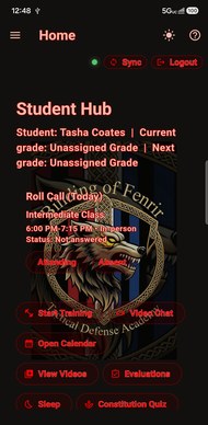 The same academy on a student's phone, in the same colours