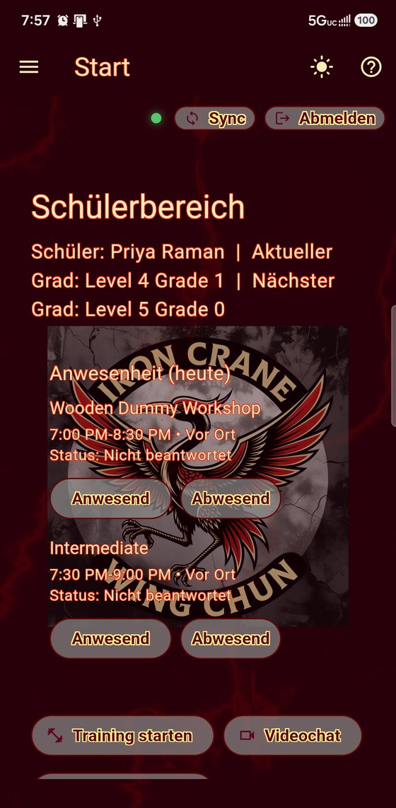 The student home screen in German