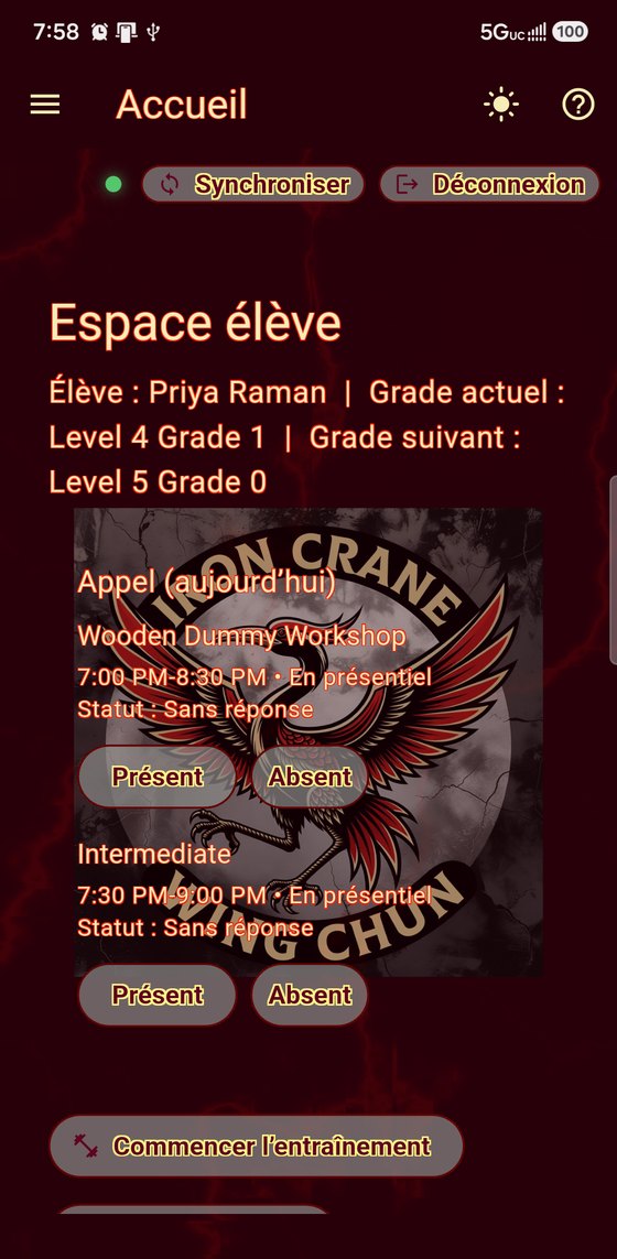 The student home screen in French
