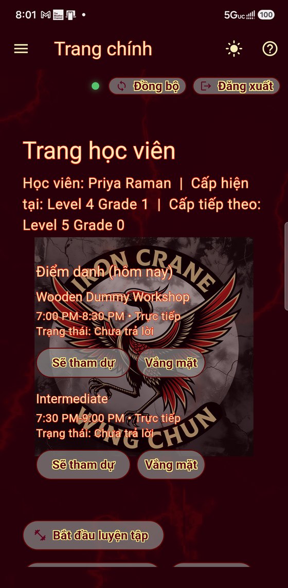 The student home screen in Vietnamese